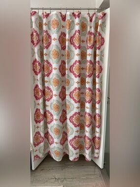 Floral Medallion Shower Curtain in Pink, Orange & Mint